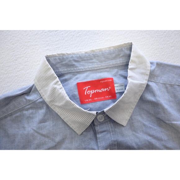 Topman Dress Shirt Casual Blue Short Sleeve Button Up Mens Size XL - Picture 1 of 6